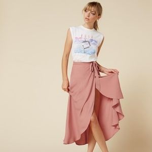 Reformation Pink Wrap Midi Skirt